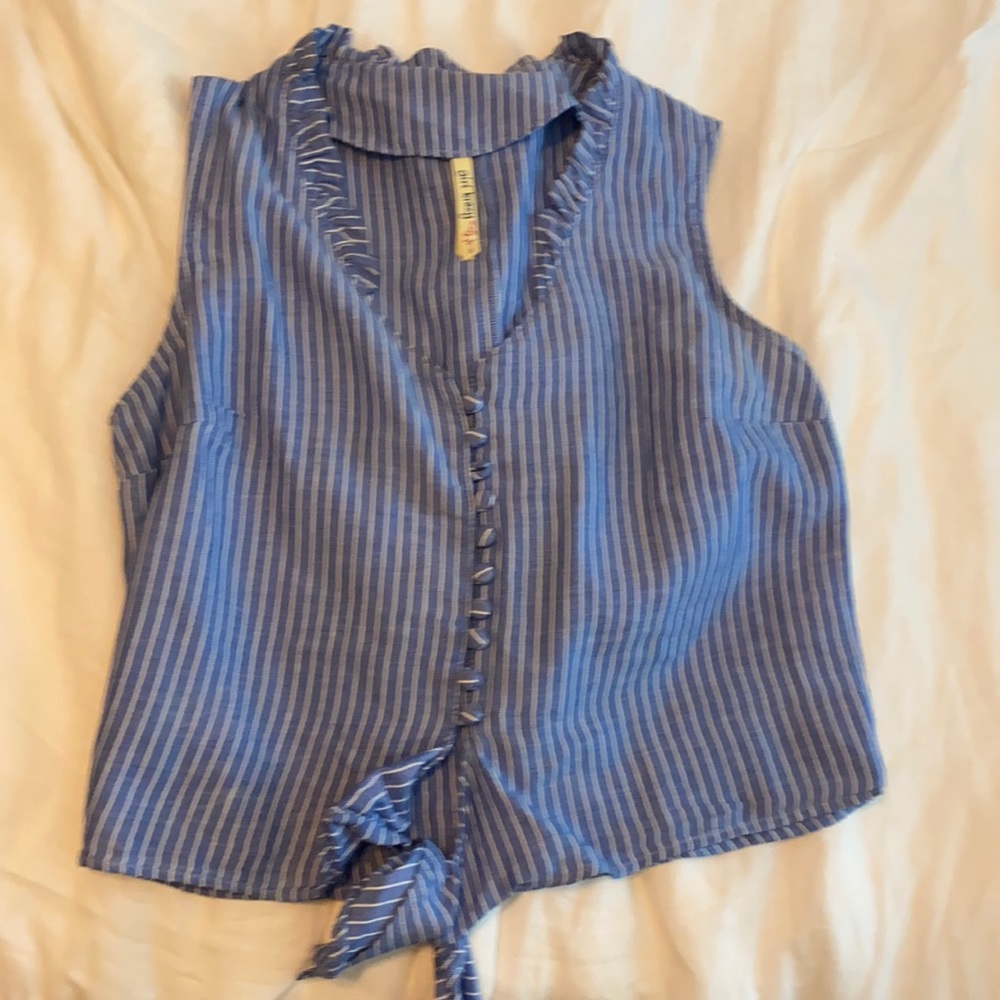 Girl Krazy Striped Button Tie Front Crop Tank Top